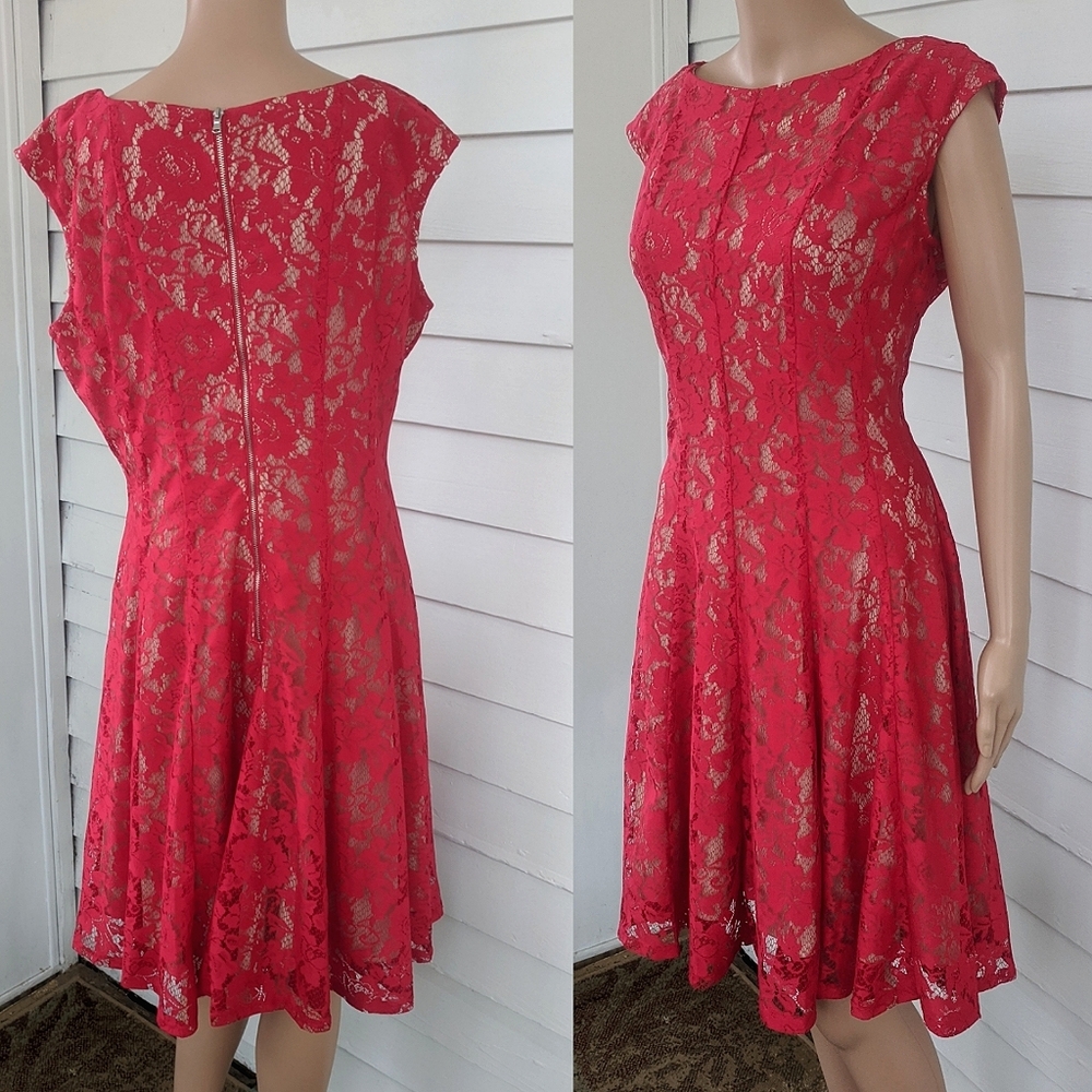Julian Taylor Red Lace Sleeveless Dress Retro 14